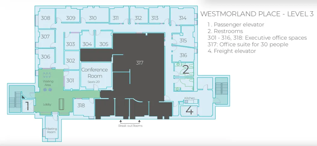 Floor Plan for Executive Suites in Office Space on Lease at Westmorland Place Level Three on 82 Westmorland Street, downtown Fredericton, New Brunswick Floor Plan for executive suites in office space on lease on Level Three of Westmorland Place at 82 Westmorland Street, downtown Fredericton, New Brunswick